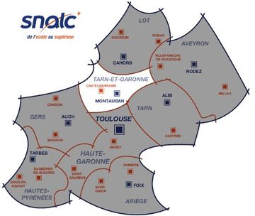 Map showing SNALC regions in southern France with major cities.