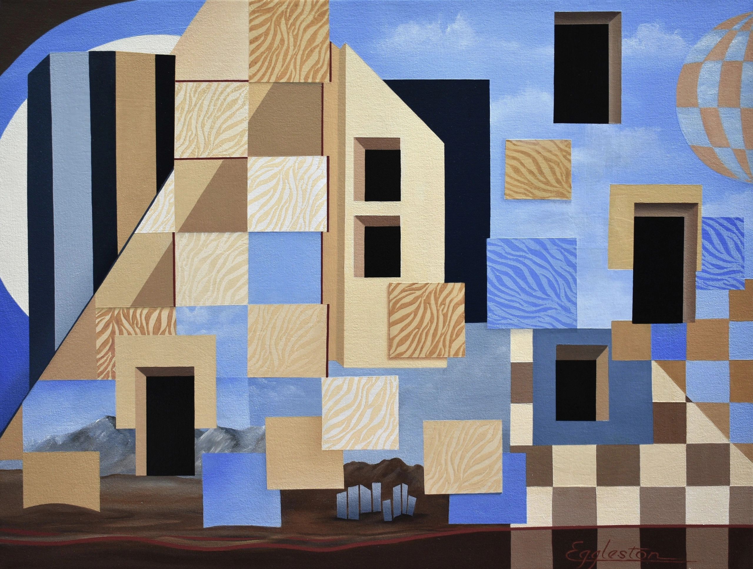 Geometric Design Surreal landscape with blue and yellow colors