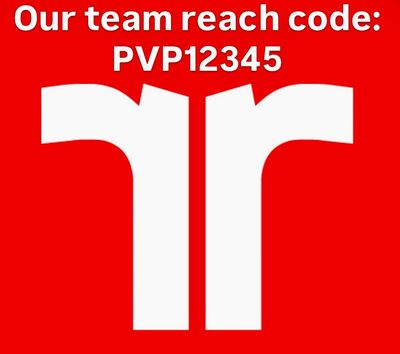 Team reach code PVP12345 displayed on a red background with a white logo.