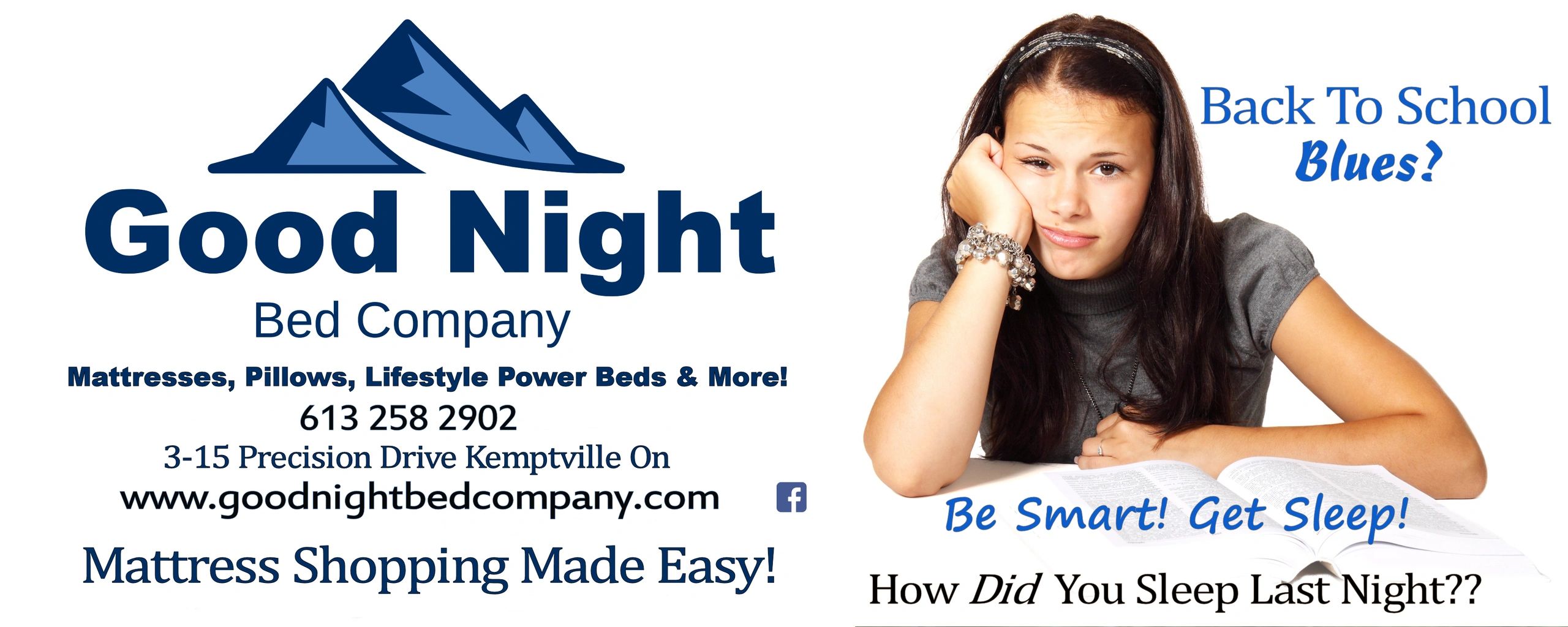 Advertisement for Good Night Bed Company, promoting sleep solutions.