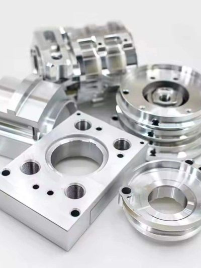 Shiny precision-machined metal parts.