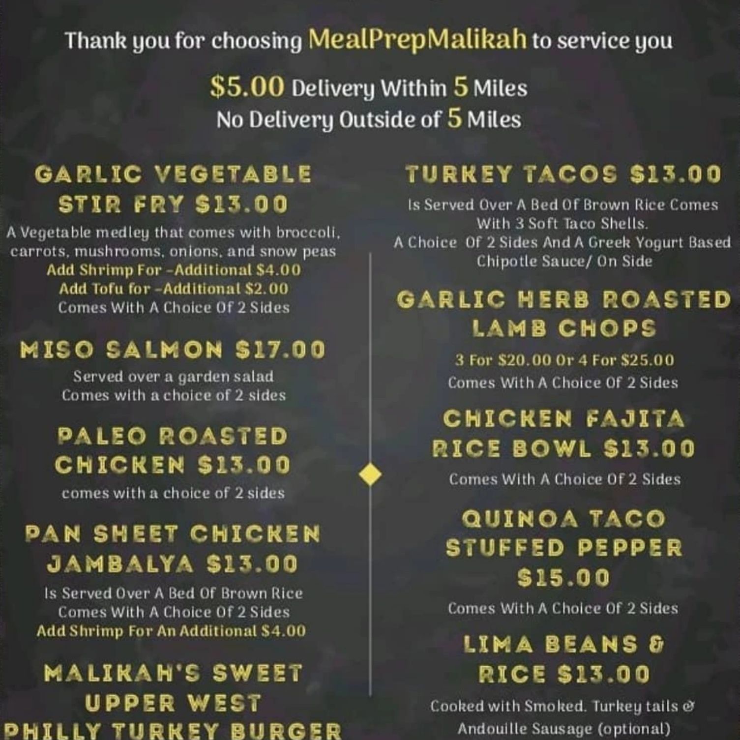 Prices and menu are subject to change