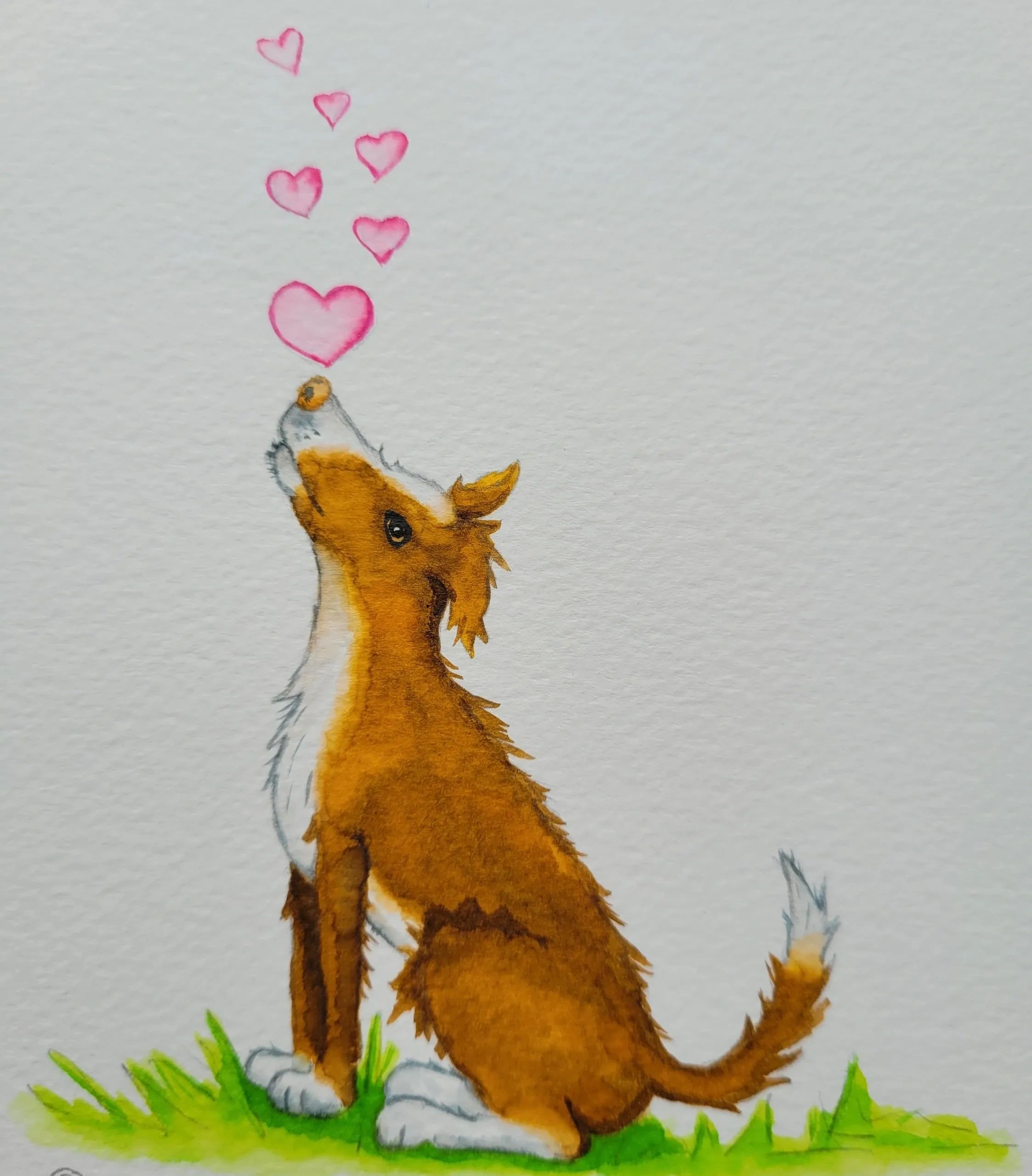 Dog and hearts watercolour