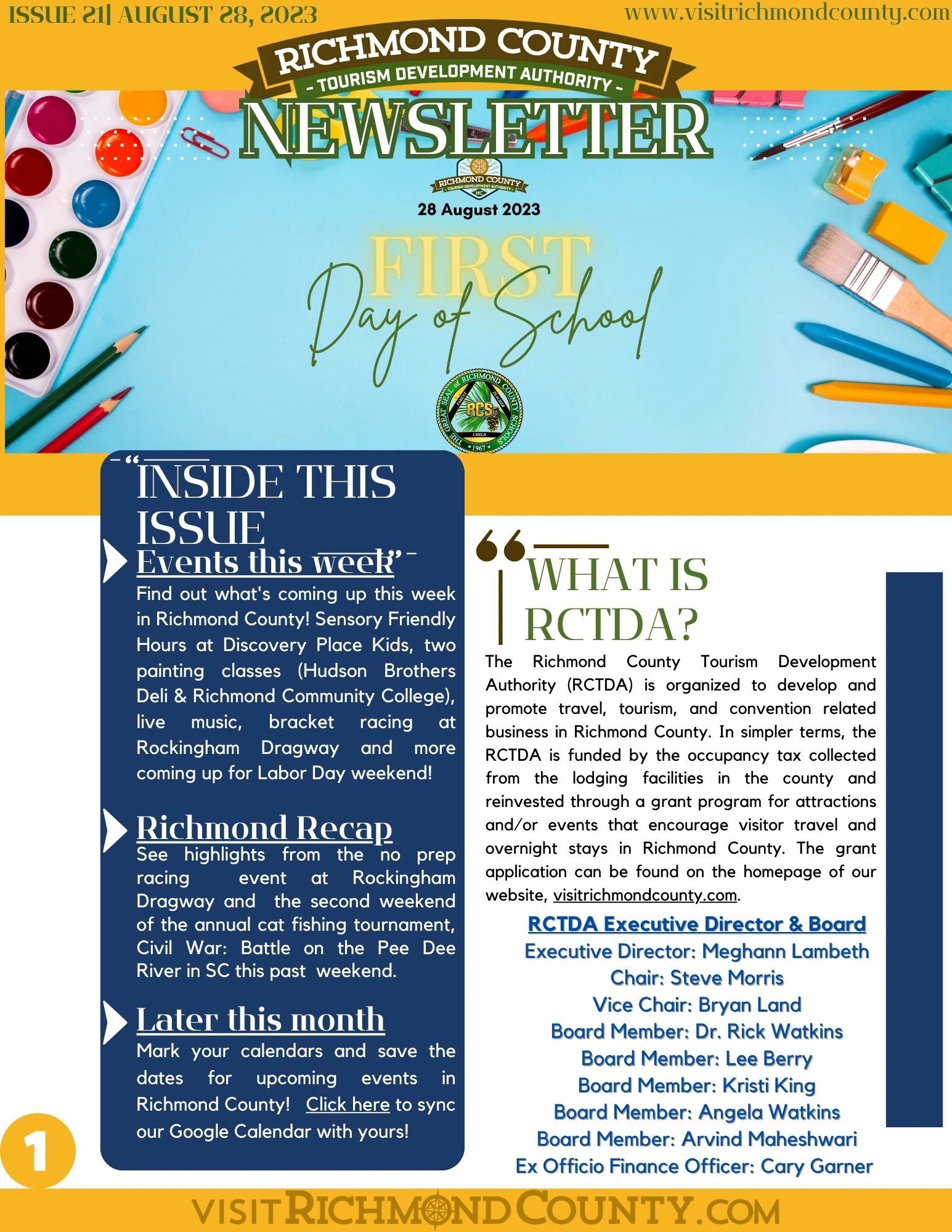 RCTDA Newsletter 8/28/23: 21st Edition