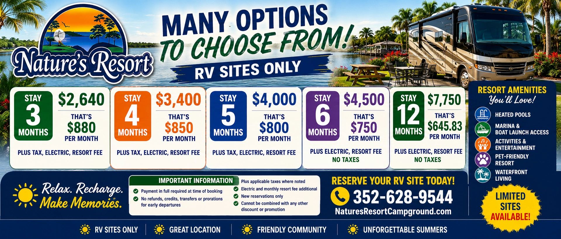 Exclusive RV Site  Move-In Specials today!