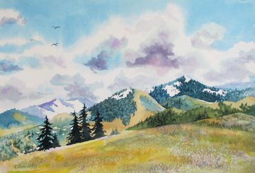 Missoula, Montana art, Blue Mountain View, watercolor, Chris Sommerfelt