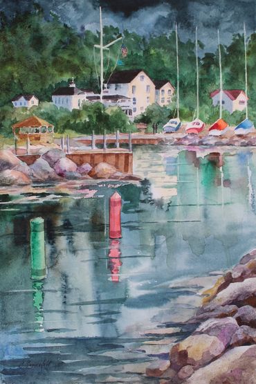 nocturne, harbor, Door County art, water reflections