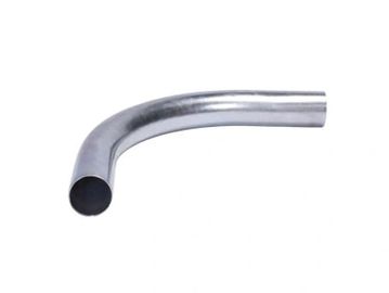 A curved metallic pipe with a smooth finish.