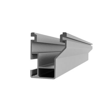 Gray metal extrusion profile with multiple channels and a complex cross-section.