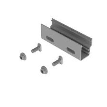 Metal bracket with two bolts and two nuts for assembly.