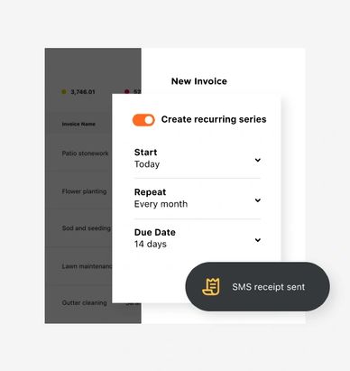 Send your customers invoices by email or SMS text from the app or portal and view payment history.