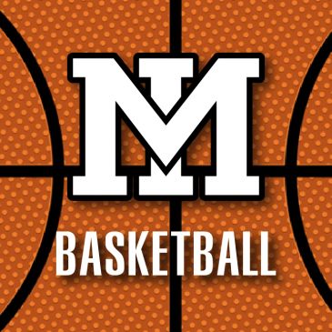 Logo with a basketball background and 'M BASKETBALL' text.