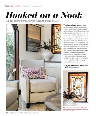 San Diego home/garden lifestyles. Hooked on a nook, Gretchen Kennelly Design Group. Interior Design.