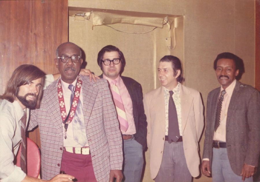 The Soul Jazz Quartet: saxophonist Howie Jefferson, pianist Allen Mueller, drummer Bobby Gould, and bassist Bunny Price; groom at far left