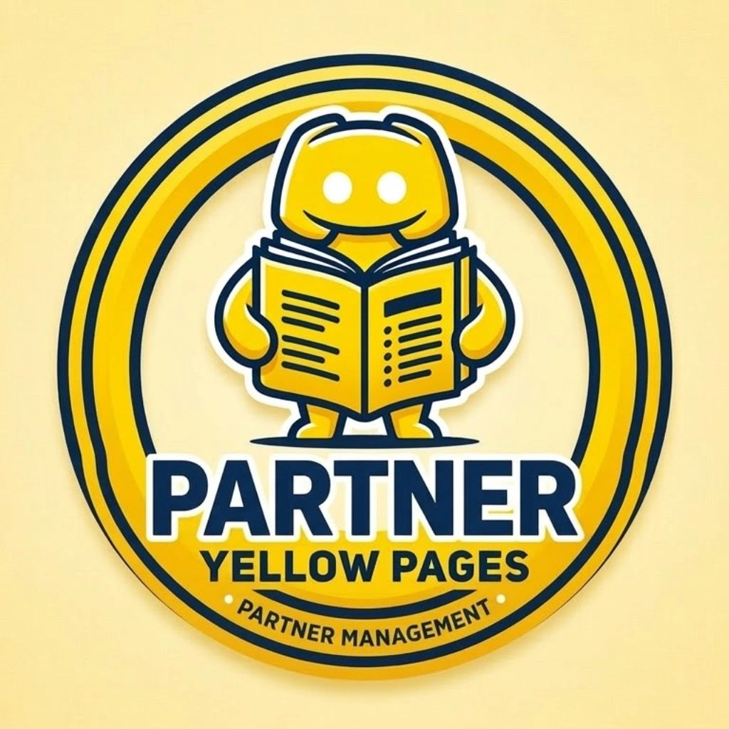 Yellow Pages Partner Management logo with a cartoon figure holding a book.