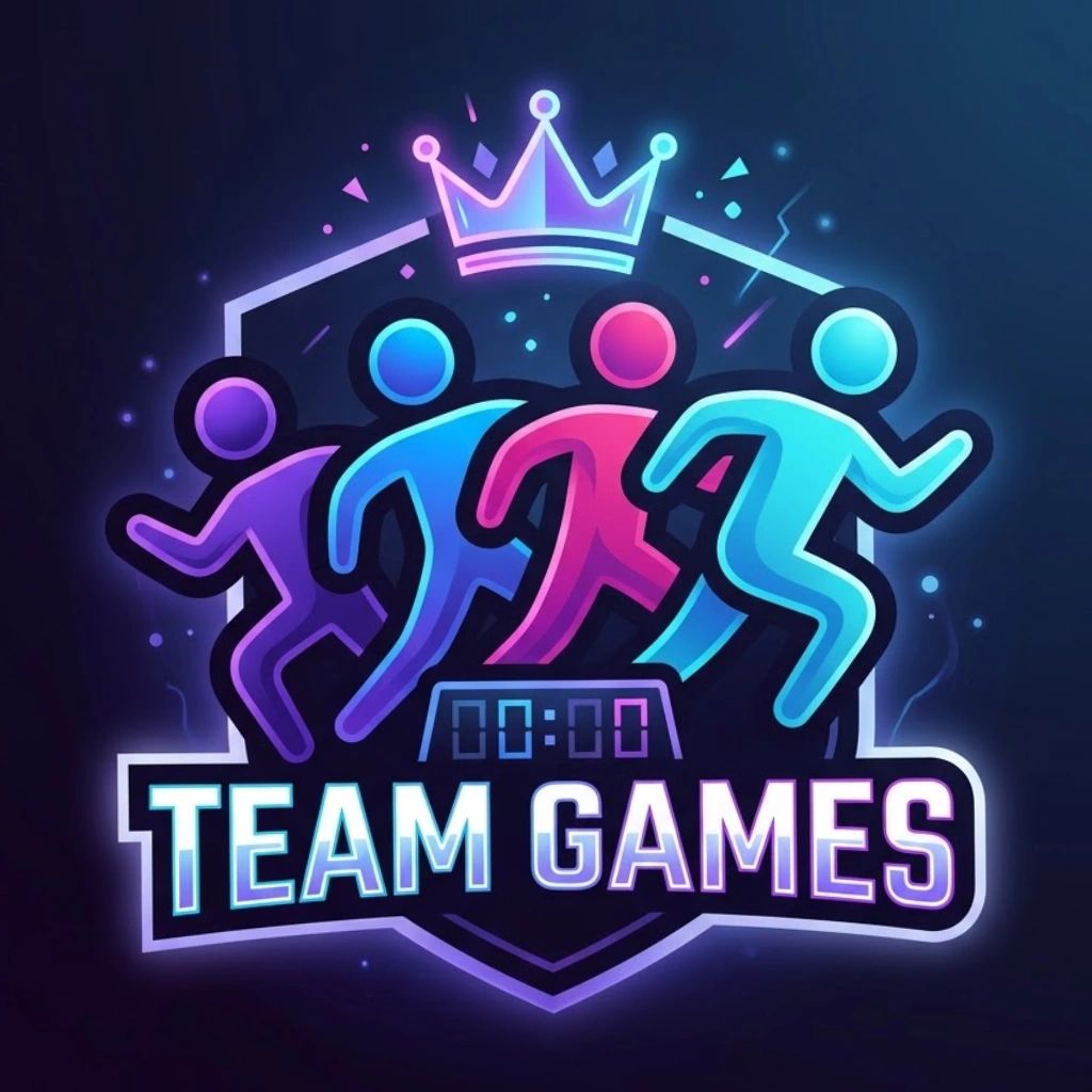 Colorful logo of four running figures with a crown and 'TEAM GAMES' text.
