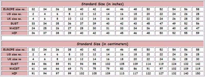 One Size Chart