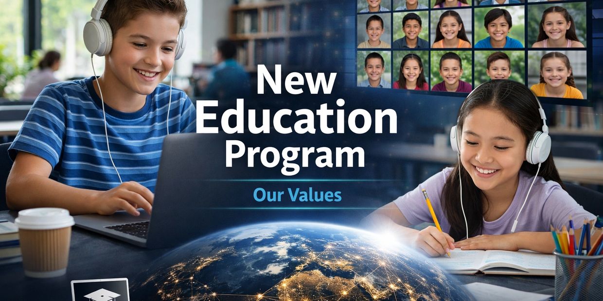 Children engaged in a virtual education program, connecting globally through technology.