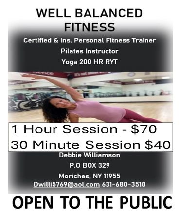 Fitness trainer offering Pilates and yoga sessions at Well Balanced Fitness.