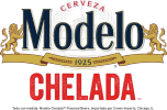 Modelo Chelada beer label with gold and red design.