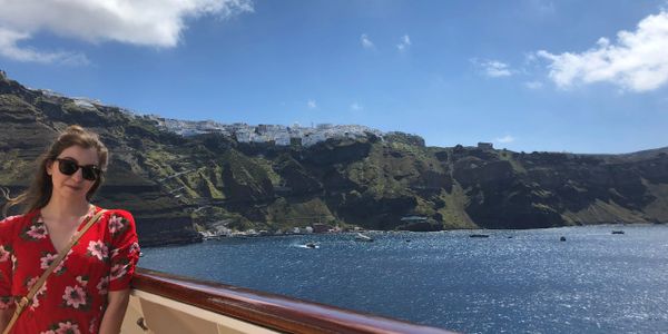 A beautiful girl on a boat in Greece.