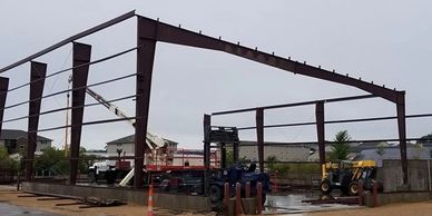 Steel frame building construction.