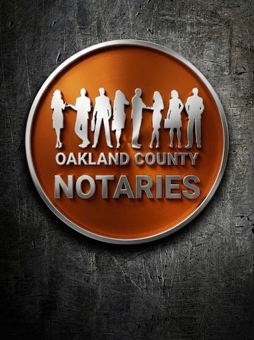 Logo of Oakland County Notaries with silhouettes of notary professionals.