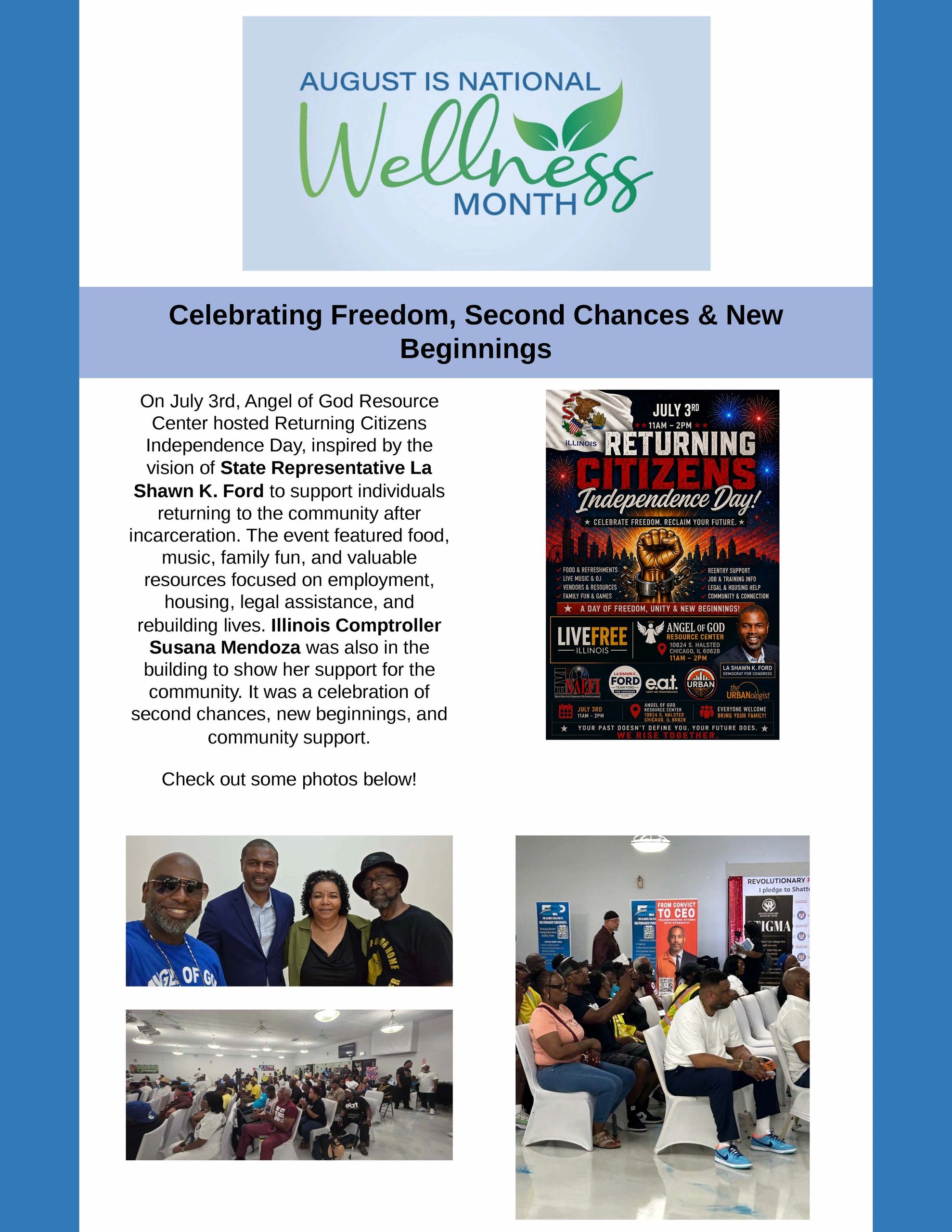 Event celebrating freedom and new beginnings for returning citizens in Illinois.