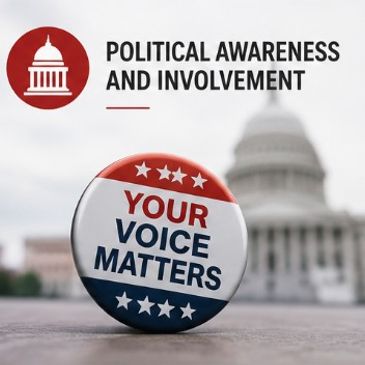 Button with 'Your Voice Matters' phrase and Capitol building background.