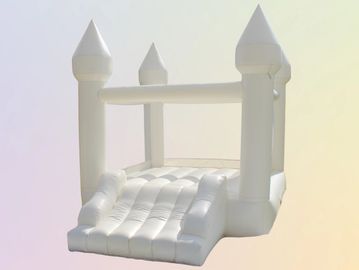 White inflatable bouncy castle with four towers.