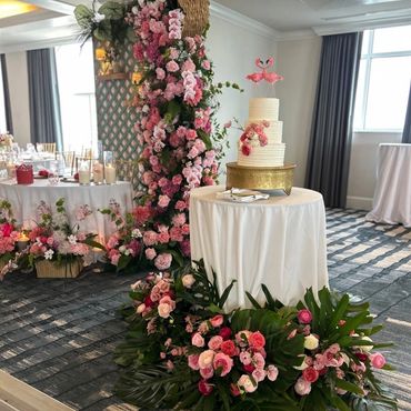 Wedding reception tablescape with custom florals