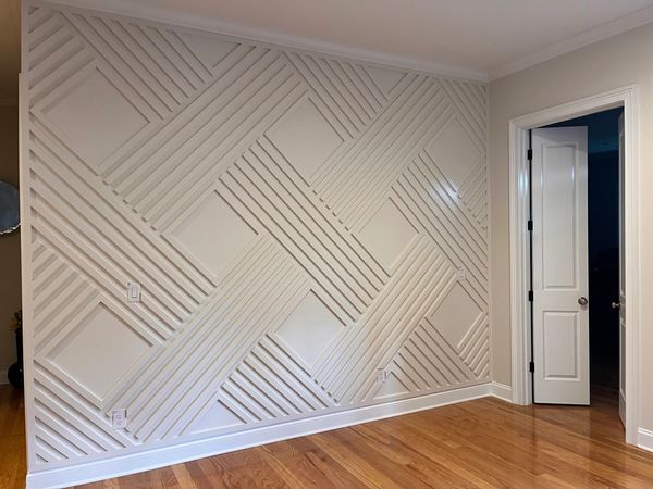 Custom White Geometric Accent Wall with 3D Trim Design – NANDA Trim