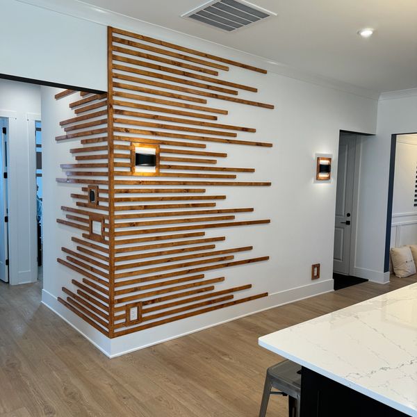 Modern Slatted Wood Accent Wall with Asymmetrical Design – NANDA Trim