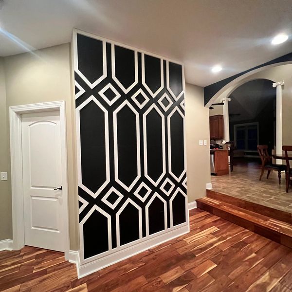 Bold Black and White Geometric Accent Wall – Custom Trim by NANDA Trim