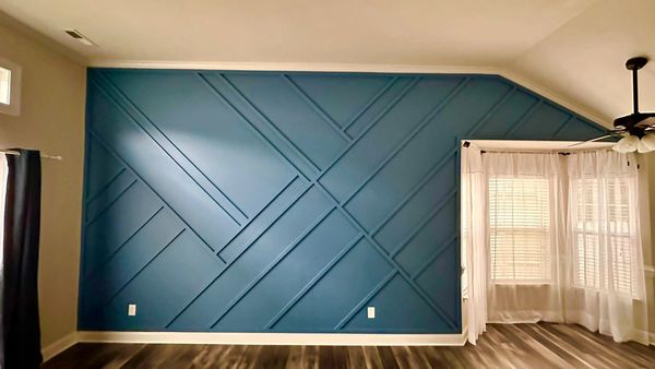 Custom Blue Accent Wall with Geometric Trim Design – NANDA Trim