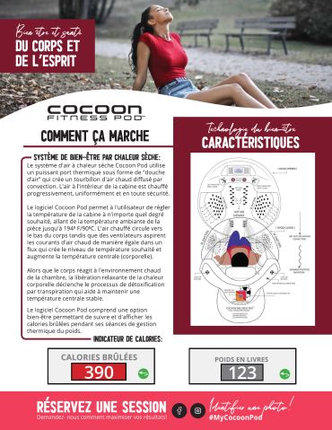 Affiche publicitaire du système Cocoon Fitness Pod pour bien-être par chaleur sèche.