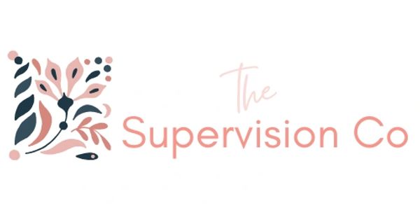 The Supervision Co logo, pink writing, graphic botanical, health professionals