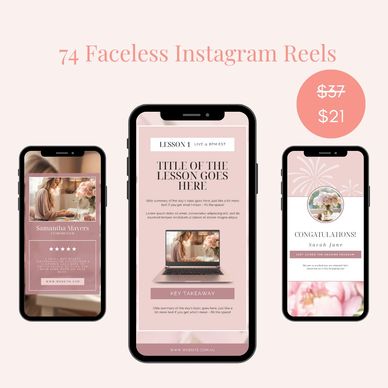 Faceless Instagram reel templates on iphone mockups, pink and coral