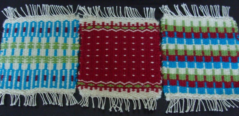 Krokbragd weaving on mug rugs