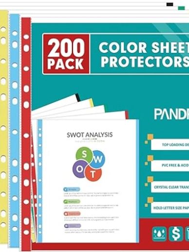 200 pack of colorful sheet protectors for organizing documents.