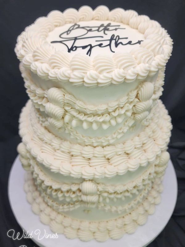"Better together" 2 tier white vintage wedding cake 
