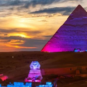 Sound and Light Show at the Pyramids of Giza with illuminated Sphinx and ancient stories narrated

