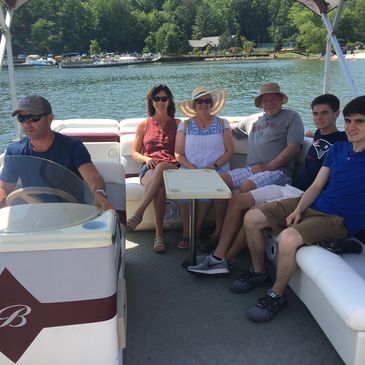 group enjoying pontoon rental on lake lure or lake adger