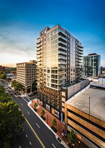 City Skyline at Sunset with new architectural development at the center.  High Rise