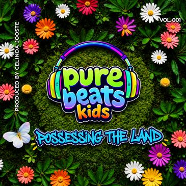 Colorful kid's music album cover with flowers and headphones.