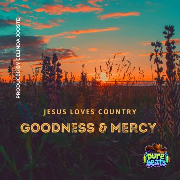 Sunset over a wildflower field with text about Jesus and country music.