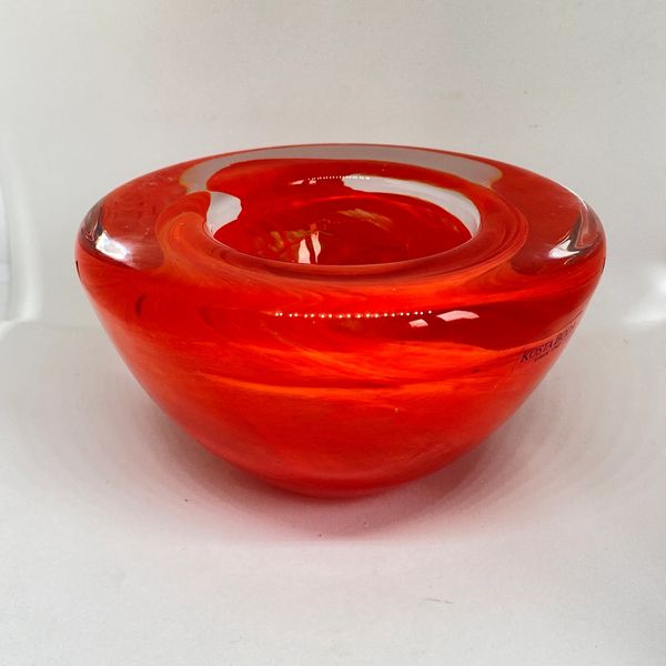 Kosta Boda modernist 1970s Atoll orange glass tea light holder designed by Anna Ehrner