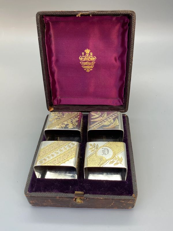 Elkington Aesthetic period Christopher dresser style  napkin rings  in original box 