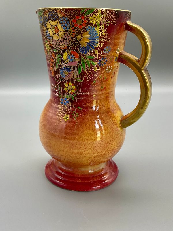 Crown  Devon stack handled jug in gold lustre with floral decoration English 1942