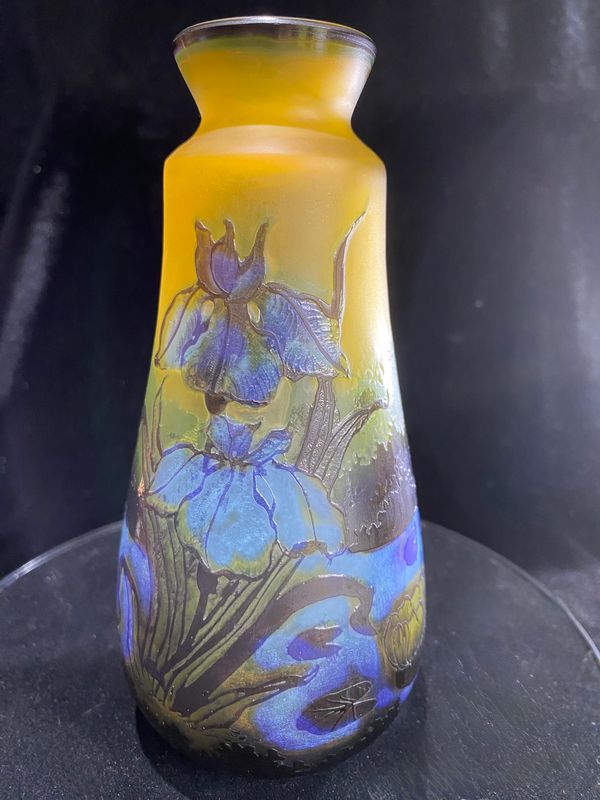 Galle Gallé  vase c1910 cornflowers water lily acid etched art nouveau